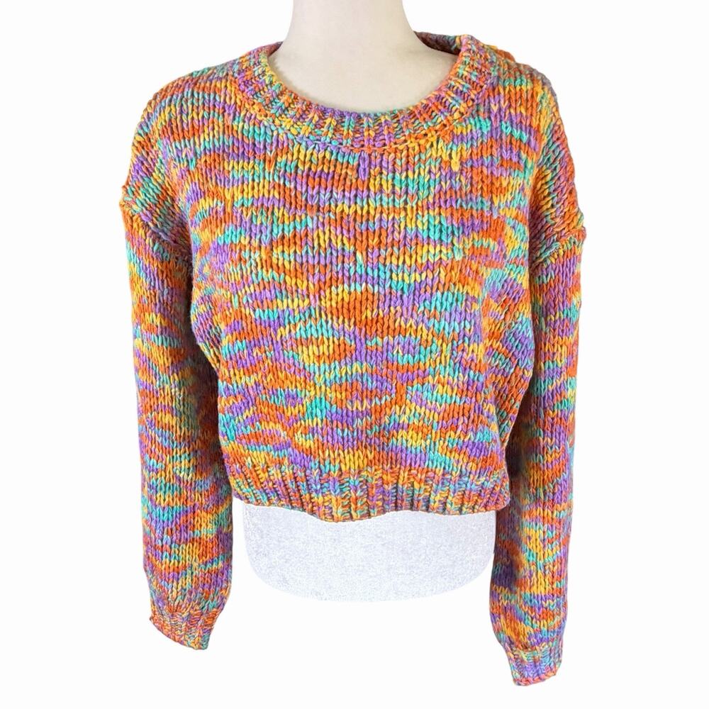 Storia Womens Candy Colored Cropped Pullover Sweater L Chunky Space Dyed NWT